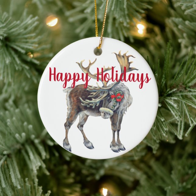 Ornamento De Cerâmica Alce de Natal Personalizável (Árvore)