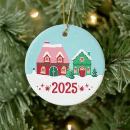 Ornamento De Cerâmica Aldeia Alegre de Natal Ornament Anual