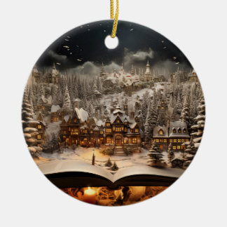 Ornamento De Cerâmica Aldeia das Montanhas do Livro de Natal Candlelit