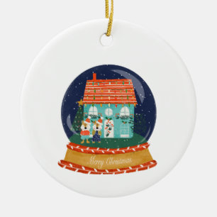 Ornamento De Cerâmica Aldeia de Natal do Globo de Neve com Papais noeis