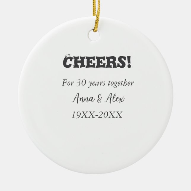 Ornamento De Cerâmica Alegra-se a 30 anos juntos, aniversários, adicione (Frente)