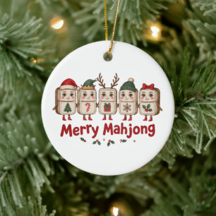 Ornamento De Cerâmica Alegre Natal Mahjong Azulejos Chapéu do Papai Noel
