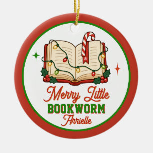 Ornamento De Cerâmica Alegre Pequeno Bibliófilo Lendo Natal