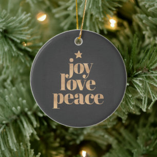 Ornamento De Cerâmica Alegria, Amor e Paz de Natal Moderno e Elegante
