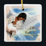 Ornamento De Cerâmica Alegria ao Mundo. Afro-Americano Angel Christmas<br><div class="desc">Alegria ao Mundo. Pintura do Anjo Afro-Americano | Enfeites de natal de arte afro-americanos. Pintura original de Carlos Maraz,  Espanha,  2009. Copyright © Carlos Maraz. Poster,  Impressão de Belas Artes,  Wall Art,  Canvas Print,  cartas e presentes disponíveis na Categoria de Natal da nossa loja.</div>