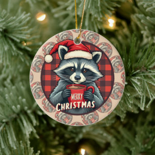 Ornamento De Cerâmica Alegria de Cacau do Guaxinim de Natal