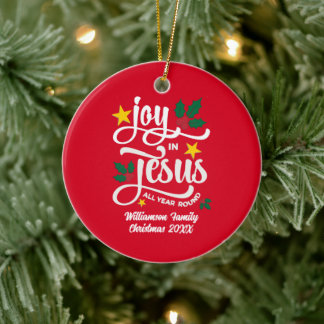 Ornamento De Cerâmica Alegria em Jesus Nome da Família Natal Cristão