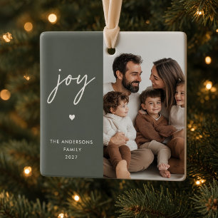 Ornamento De Cerâmica Alegria Foto Personalizada da Família Moderno Verd