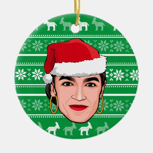 Ornamento De Cerâmica Alexandria Ocasio-Cortez (COA) Natal (Frente)