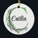 Ornamento De Cerâmica Alfa c, botânica da Lavanda de aquarela<br><div class="desc">Um design romântico e elegante com letra alfabética monográfica "C", enquadrada por eucalipto, lavanda e libélula pintada em aquarelas. Para começar a alterar o nome, clique em "Personalizar este modelo" e edite o texto nas caixas modelo. Para acessar as ferramentas de edição mais avançadas, role para baixo até "Clique para...</div>