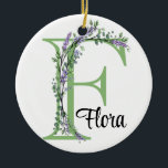 Ornamento De Cerâmica Alfa F, botânica da Lavanda de aquarela<br><div class="desc">Um design romântico e elegante com letra alfabética monográfica "F", enquadrada por eucalipto, lavanda e libélula pintada em aquarelas. Para começar a alterar o nome, clique em "Personalizar este modelo" e edite o texto nas caixas modelo. Para acessar as ferramentas de edição mais avançadas, role para baixo até "Clique para...</div>