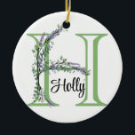 Ornamento De Cerâmica Alfa H, botânica da Lavanda de aquarelas<br><div class="desc">Um design romântico e elegante com letra alfabética monográfica "H", enquadrada por eucalipto e lavanda e libélula pintada em aquarelas. Para começar a alterar o nome, clique em "Personalizar este modelo" e edite o texto nas caixas modelo. Para acessar as ferramentas de edição mais avançadas, role para baixo até "Clique...</div>