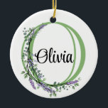 Ornamento De Cerâmica Alfa - letra O, botânica da Lavanda de aquarelas<br><div class="desc">Um design romântico e elegante com a letra monográfica alfabética "O", enquadrada por eucalipto, lavanda e libélula pintada em aquarelas. Para começar a alterar o nome, clique em "Personalizar este modelo" e edite o texto nas caixas modelo. Para acessar as ferramentas de edição mais avançadas, role para baixo até "Clique...</div>