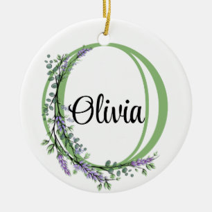 Ornamento De Cerâmica Alfa - letra O, botânica da Lavanda de aquarelas