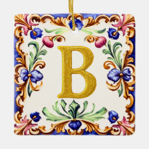 Ornamento De Cerâmica Alfabeto Dourado – Letra B