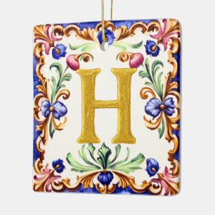Ornamento De Cerâmica Alfabeto Dourado – Letra H