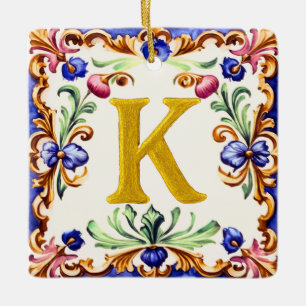 Ornamento De Cerâmica Alfabeto Dourado – Letra K
