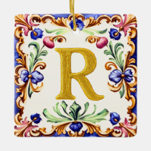 Ornamento De Cerâmica Alfabeto Dourado – Letra R