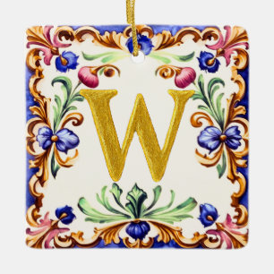 Ornamento De Cerâmica Alfabeto Dourado – Letra W
