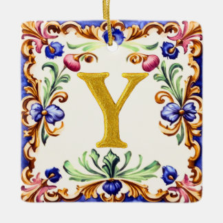 Ornamento De Cerâmica Alfabeto Dourado – Letra Y