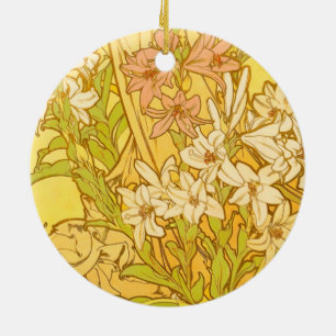 Ornamento De Cerâmica Alfonse Mucha Art Nouveau Lily Flores