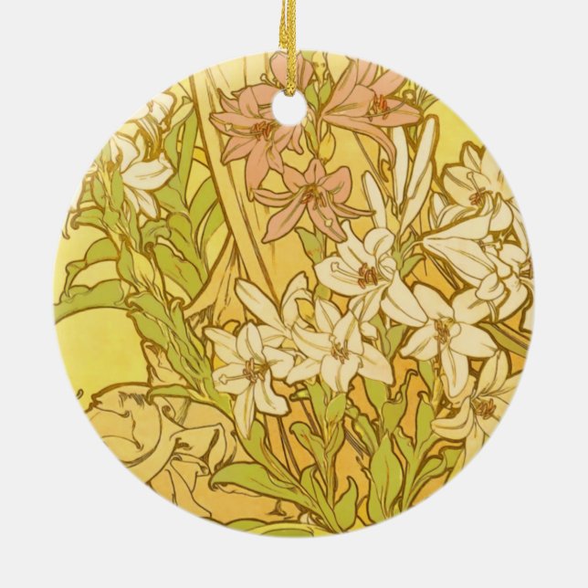 Ornamento De Cerâmica Alfonse Mucha Art Nouveau Lily Flores (Traseira)