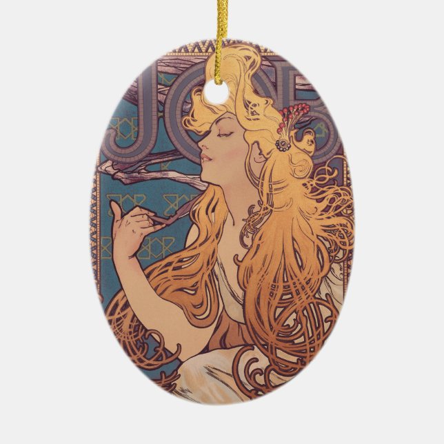 Ornamento De Cerâmica Alfonse Mucha Job Art Nouveau mulher (Frente)