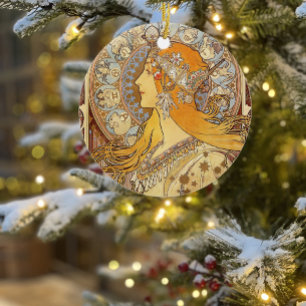 Ornamento De Cerâmica Alfonse Mucha Zodíaco Arte Nova Mulher
