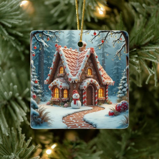 Ornamento De Cerâmica Algodão De Pão De Natal Com Neve (Árvore)