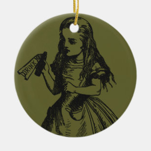 Ornamento De Cerâmica Alice com "bebida mim" garrafa