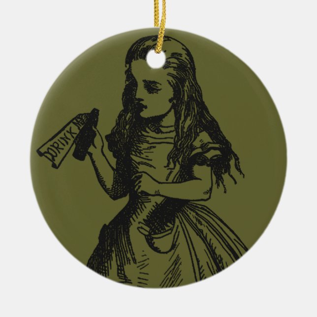 Ornamento De Cerâmica Alice com "bebida mim" garrafa (Frente)