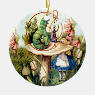 Ornamento De Cerâmica Alice e Caterpillar no país das maravilhas
