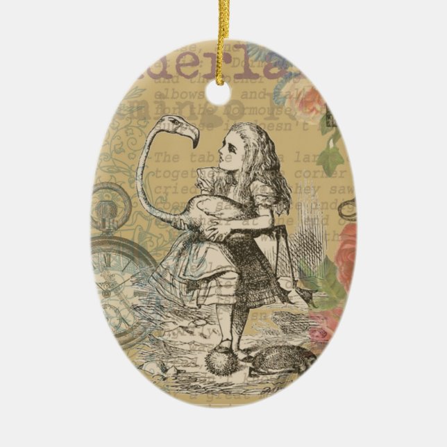 Ornamento De Cerâmica Alice no País das Maravilhas Flamingo Classic (Frente)