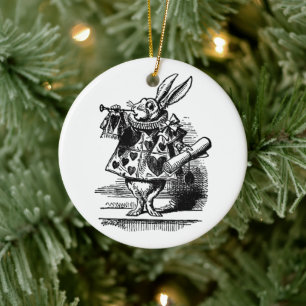 Ornamento De Cerâmica Alice no País das Maravilhas Vintage Coelho Branco