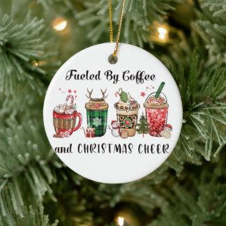 Ornamento De Cerâmica Alimentado por café e animado de Natal