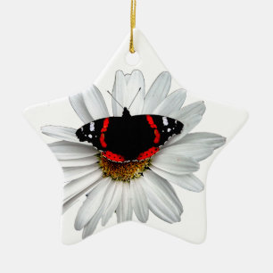 Ornamento De Cerâmica Almirante vermelho borboleta na flor