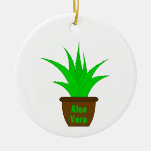 Ornamento De Cerâmica Aloe Vera com rótulo