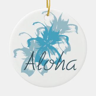 Ornamento De Cerâmica Aloha Aqua Blue Floral