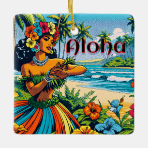 Ornamento De Cerâmica Aloha Dançarino Hawaii Hula na praia