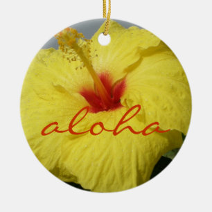 Ornamento De Cerâmica Aloha, hibiscus amarelo de Havaí
