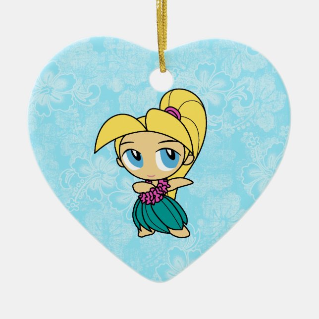 Ornamento De Cerâmica Aloha Honeques Hula Girl Hibiscus Ornaments (Frente)