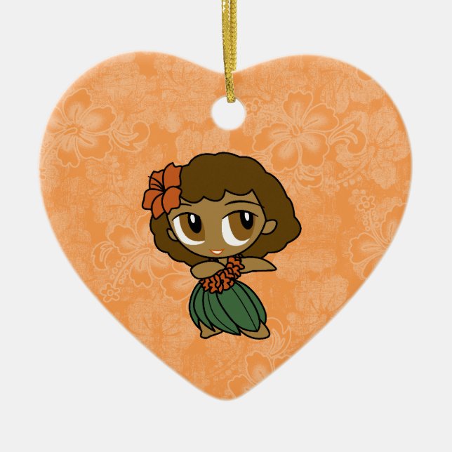 Ornamento De Cerâmica Aloha Honeques Hula Girl Hibiscus Ornaments (Frente)