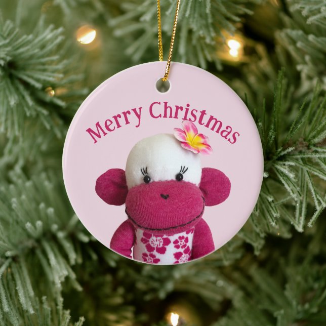 Ornamento De Cerâmica Aloha Sock Monkey (Rapariga) (Árvore)