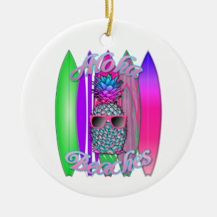 Ornamento De Cerâmica Aloha tropical Praga Abacaxi surfando