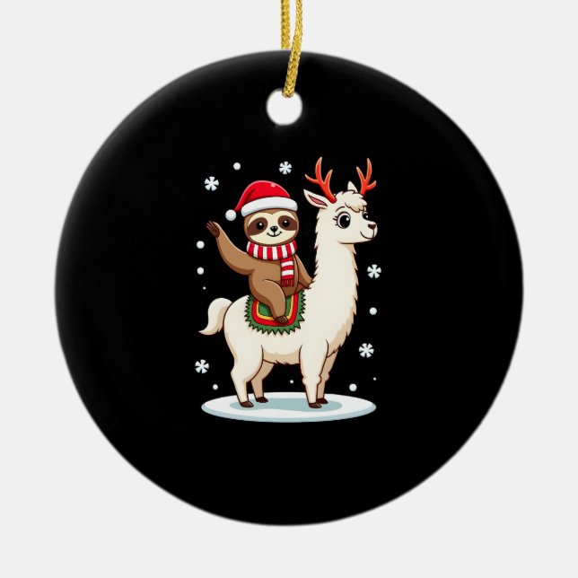 Ornamento De Cerâmica Alpaca Sloth Christmas (3) (Frente)