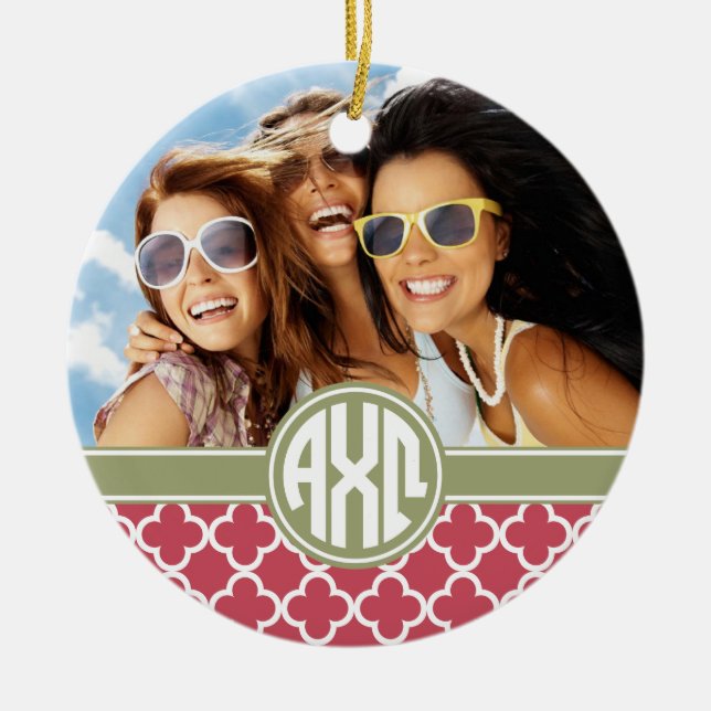 Ornamento De Cerâmica Alpha Chi Omega | Monograma e Foto (Frente)