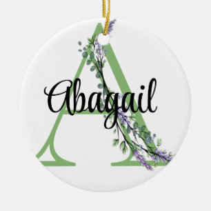 Ornamento De Cerâmica Alphabet letter A, Lavanda de aquarela Eucalyptus