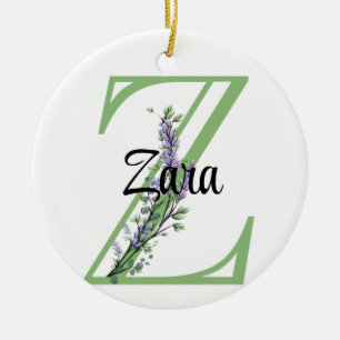 Ornamento De Cerâmica Alphabet letter Z, botânica da Lavanda de aquarela