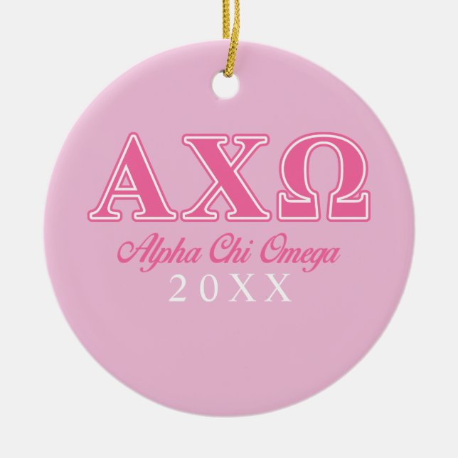 Ornamento De Cerâmica Alphi Chi Omega Letras Rosa (Frente)