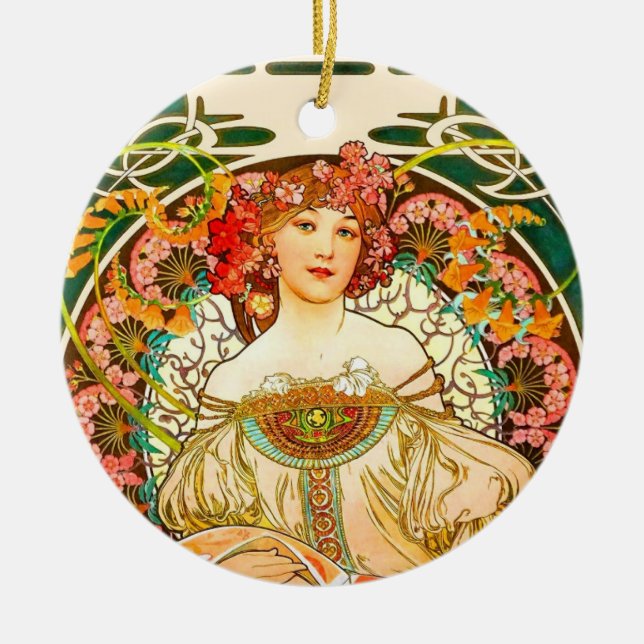 Ornamento De Cerâmica Alphonse Mucha Art Nouveau Daydre (Frente)